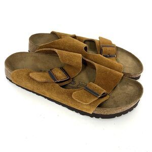 Birkenstock Birkis Sandals Size 9 Womens Rust Brown Arizona Suede Slides Shoes